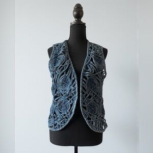 Vintage Tantrums Denim Vest Medium Handcrafted Jean Cutout Boho Western Festival